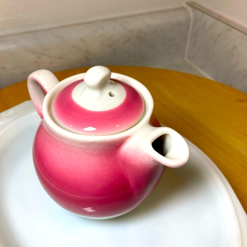 Vintage Syracuse China, Made in USA,  Teapot Pink & White Restaurant Ware